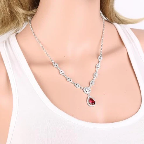 Ruby Halo Necklace and Earrings Set - Image 2