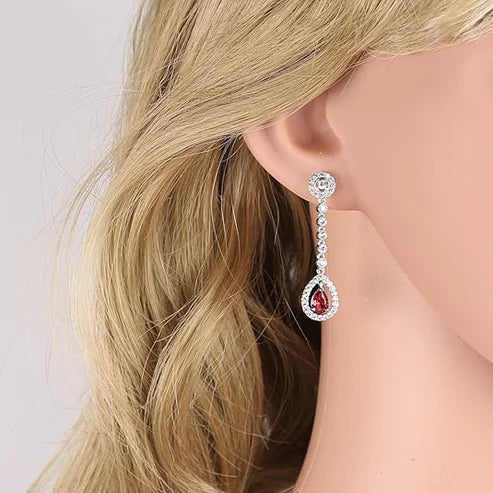 Ruby Halo Necklace and Earrings Set - Image 3