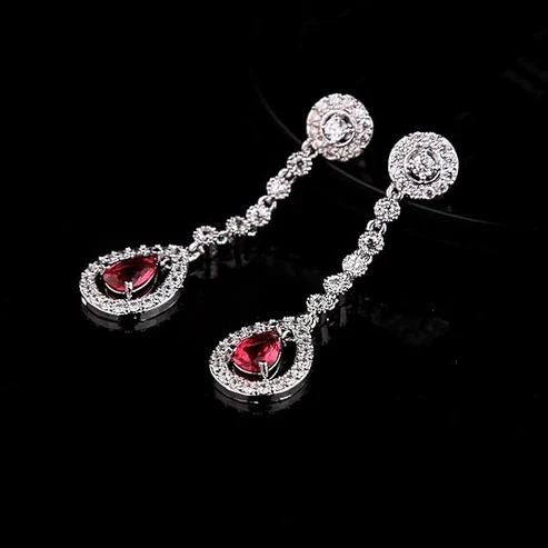 Ruby Halo Necklace and Earrings Set - Image 4