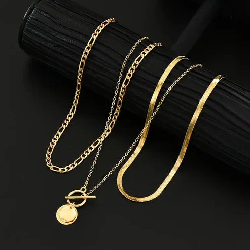 Savira Textured Coin Layered Necklace - Image 2