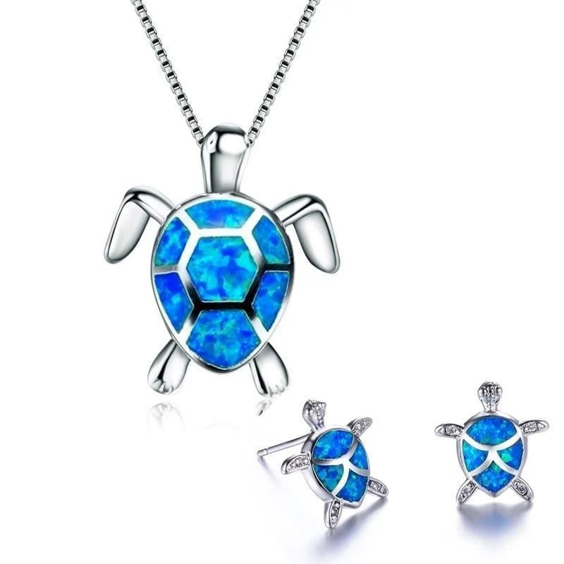 Sea Turtle Opal & Silver Necklace + Earrings - Image 4