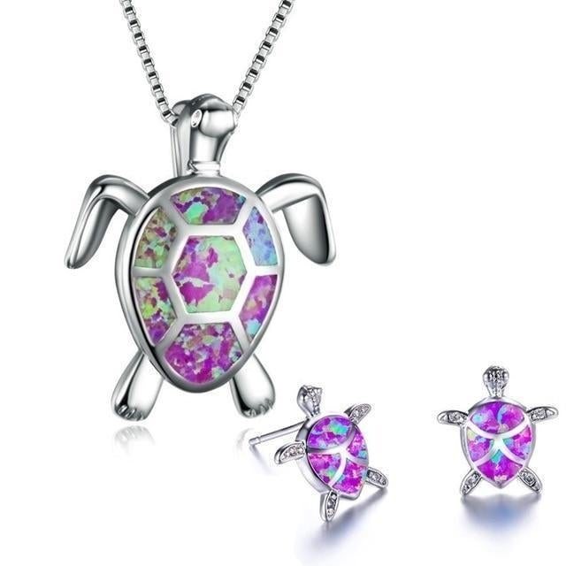 Sea Turtle Opal & Silver Necklace + Earrings - Image 7