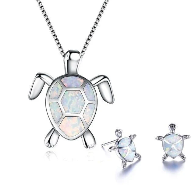 Sea Turtle Opal & Silver Necklace + Earrings - Image 8