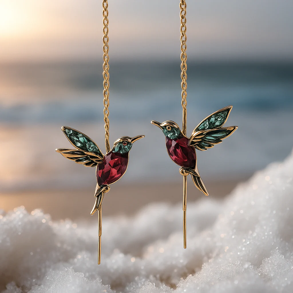 Shay | Earrings with hummingbird enamel and zirconia - Image 2
