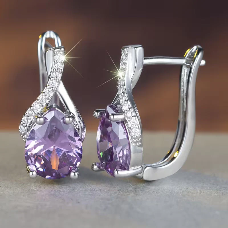 Silver Amethyst Drop Earrings - Image 2