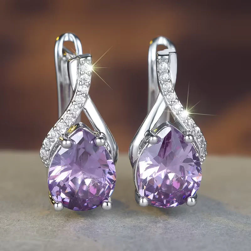 Silver Amethyst Drop Earrings - Image 3