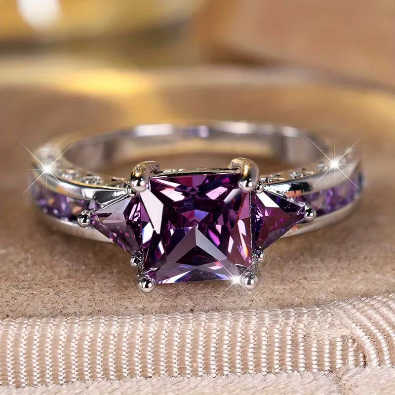Silver Amethyst Geometric Ring - Image 2
