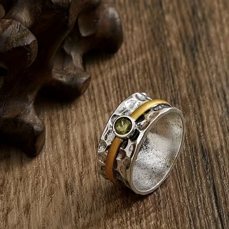 Silver and Gold Rustic Band Ring - Image 2