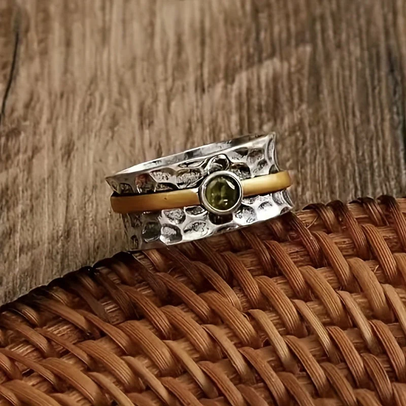 Silver and Gold Rustic Band Ring - Image 4
