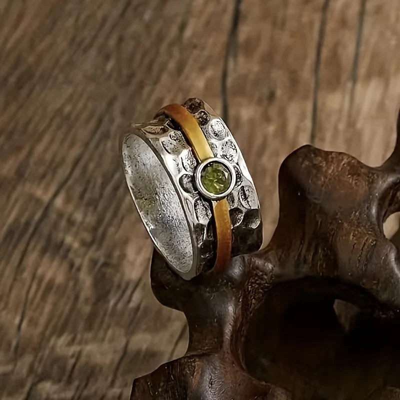 Silver and Gold Rustic Band Ring - Image 5