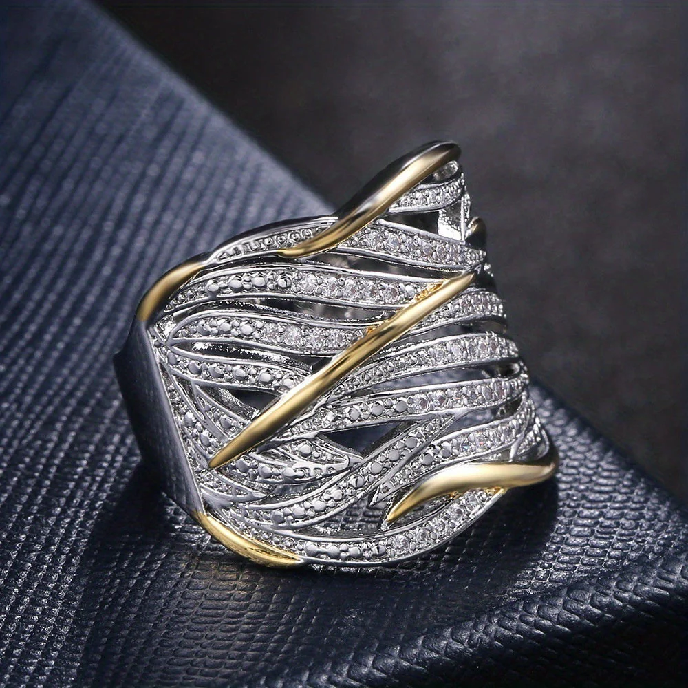 Silver and Gold Woven Band Ring - Image 2