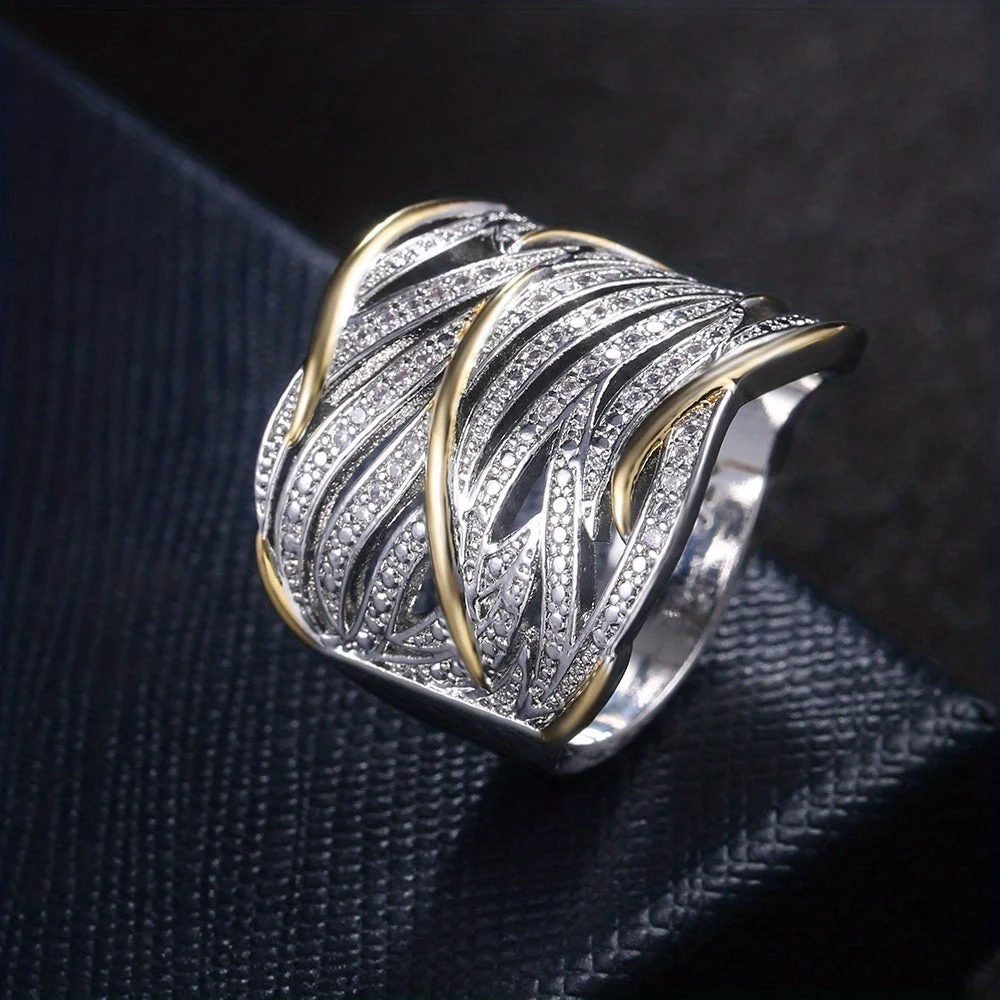 Silver and Gold Woven Band Ring - Image 3
