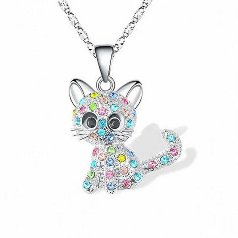 Silver Baby Kittens and Coloured Zirconia Necklace - Image 3