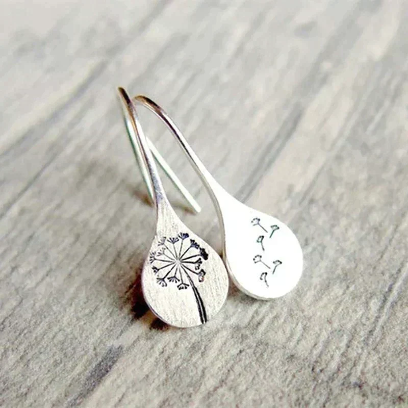 Silver Dandelion Leaf Earrings - Image 2