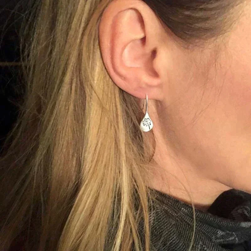 Silver Dandelion Leaf Earrings - Image 3