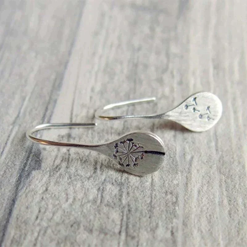 Silver Dandelion Leaf Earrings - Image 4