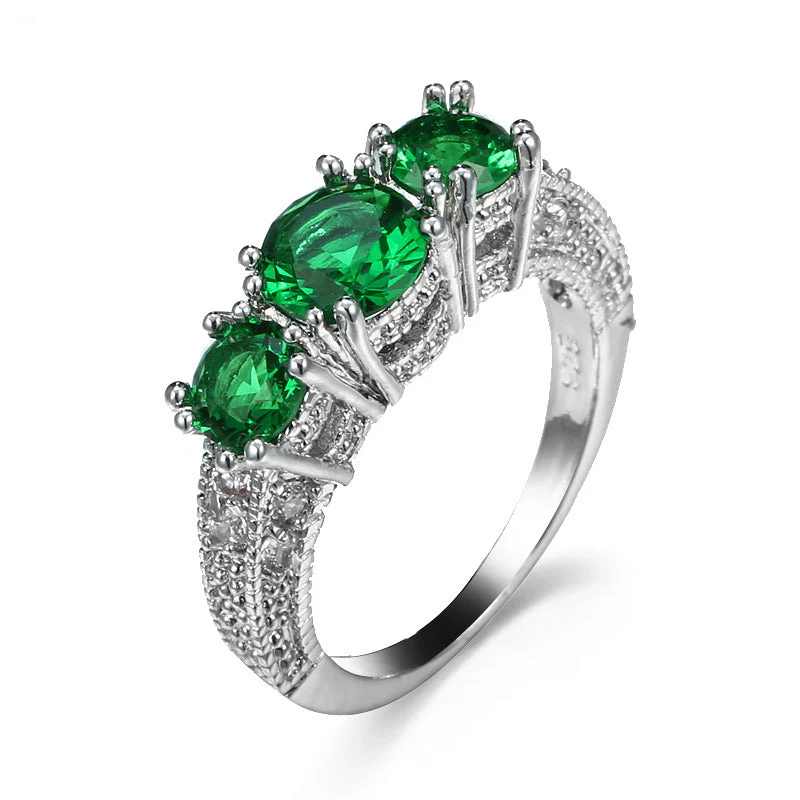Silver Emerald Three-Stone Ring - Image 2