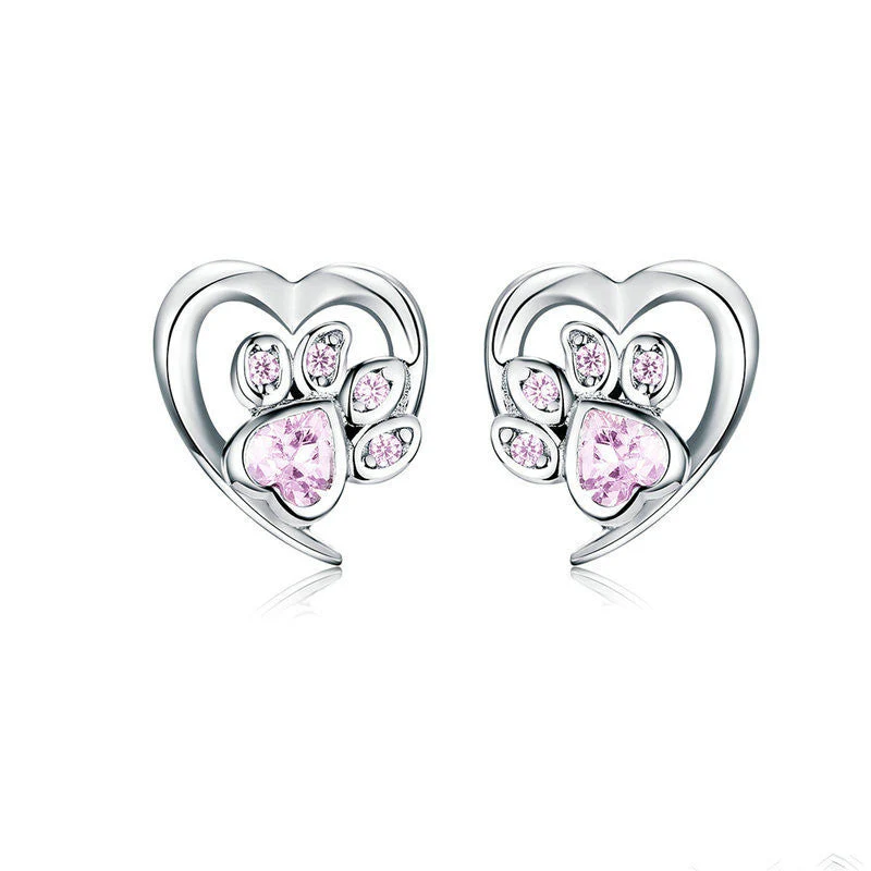 Silver Paw Print Stud Earrings - Image 2