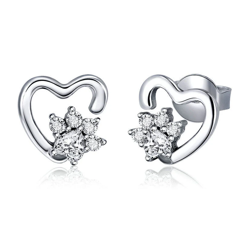 Silver Paw Print Stud Earrings - Image 3
