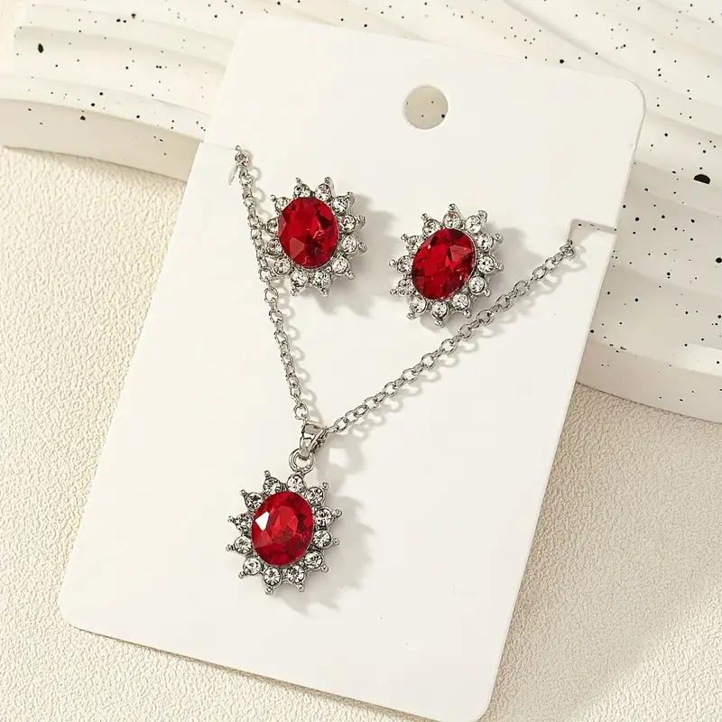 Silver Ruby Floral Jewelry Set - Image 2