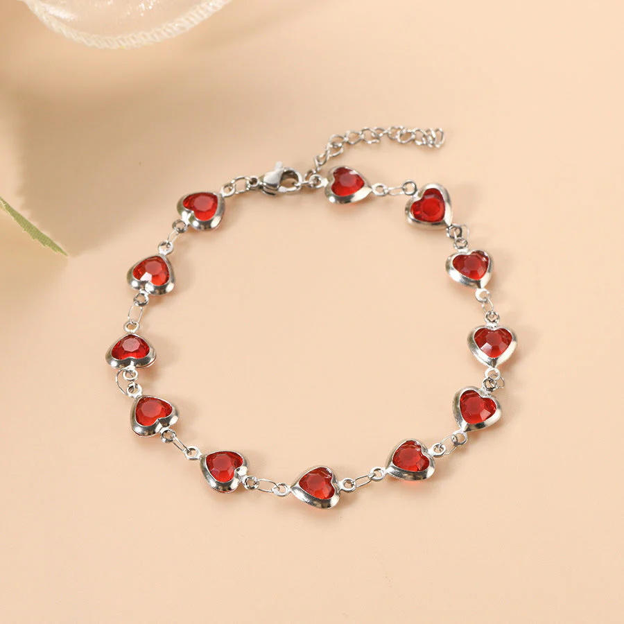 Silver Ruby Heart Chain Bracelet - Image 2
