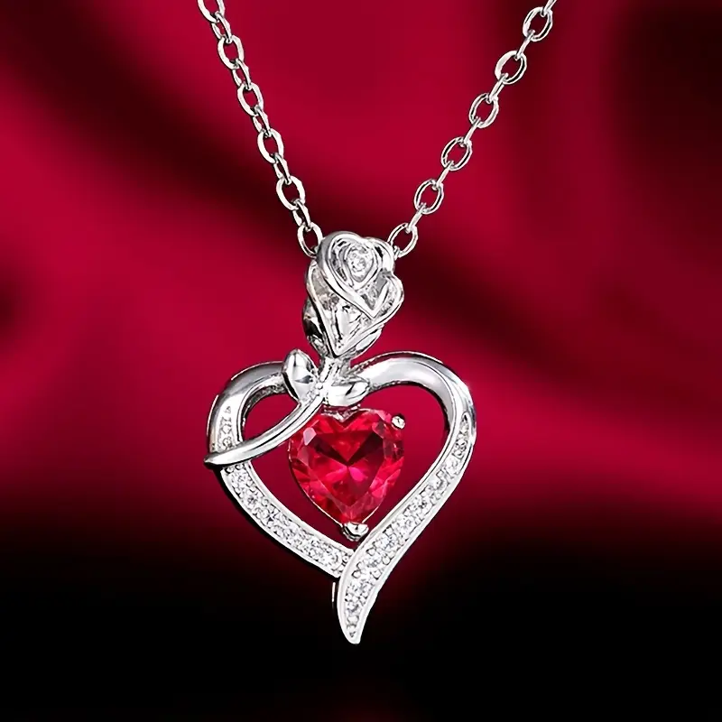 Silver Ruby Heart Pendant Necklace - Image 4