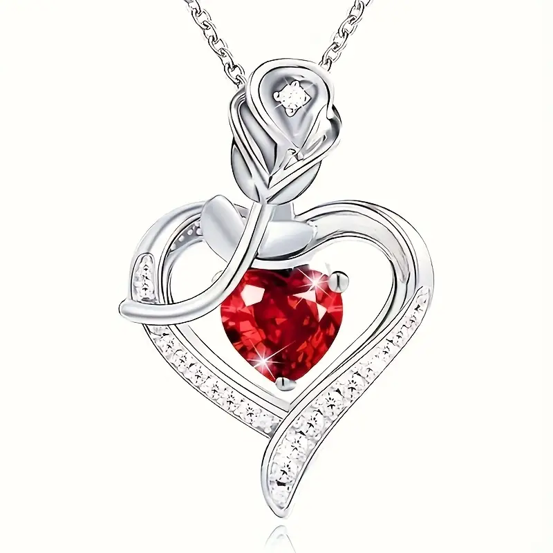 Silver Ruby Heart Pendant Necklace - Image 5