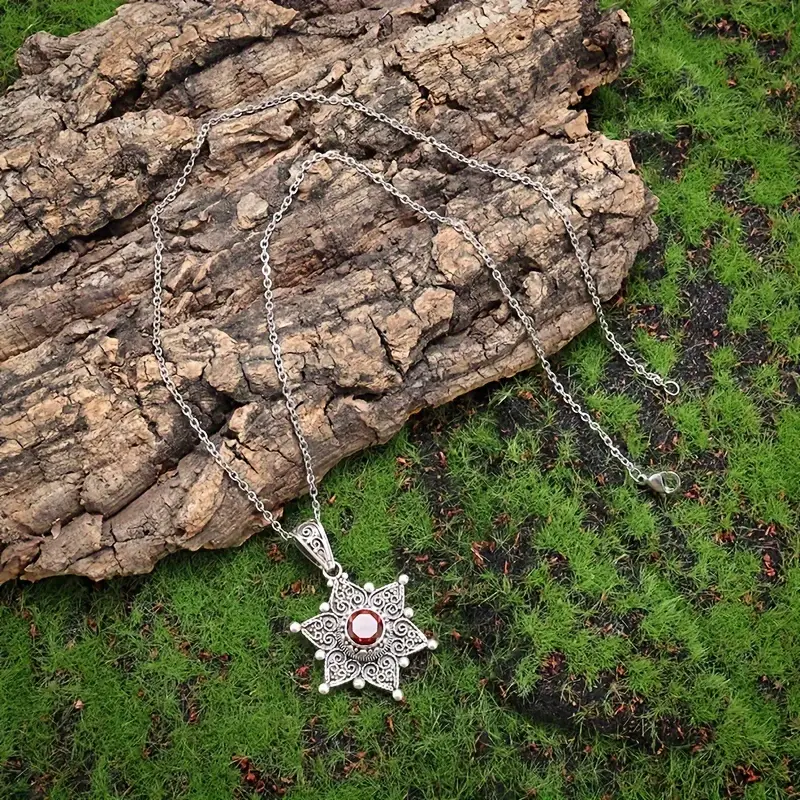 Silver Ruby Star Pendant Necklace - Image 2