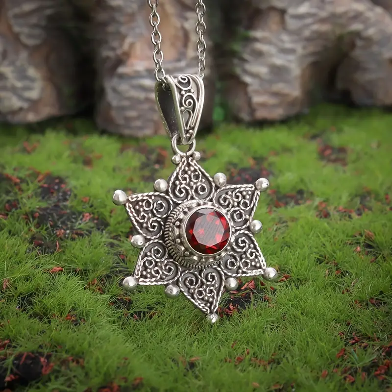 Silver Ruby Star Pendant Necklace - Image 3