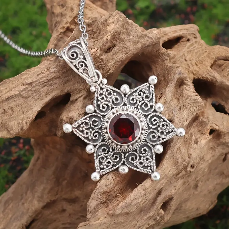 Silver Ruby Star Pendant Necklace - Image 4