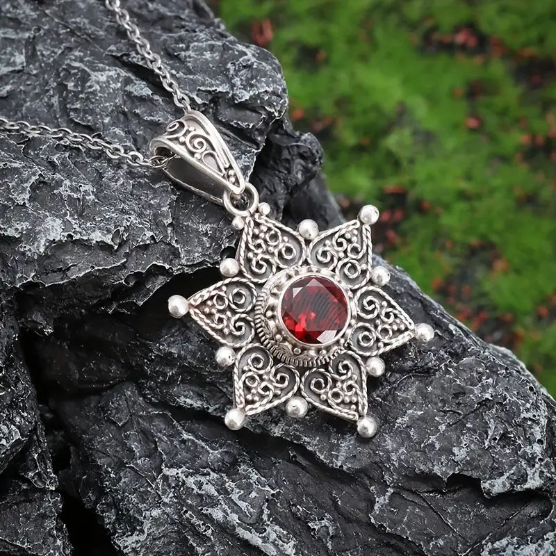 Silver Ruby Star Pendant Necklace - Image 5