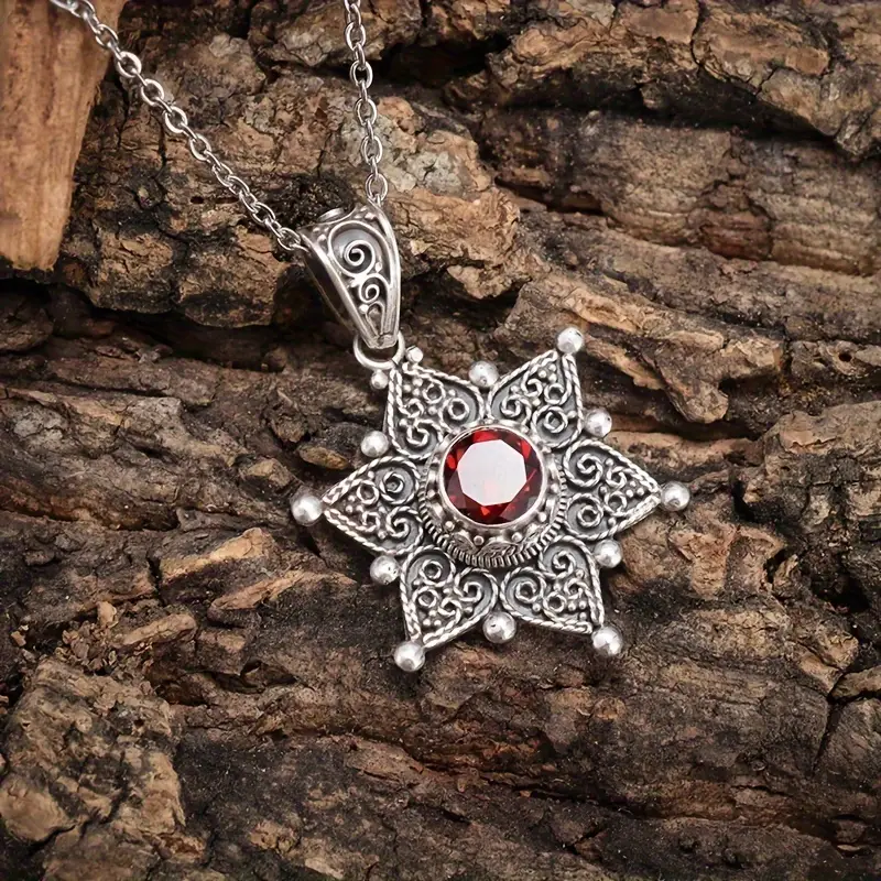 Silver Ruby Star Pendant Necklace - Image 6