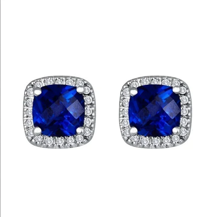 Silver Sapphire Halo Stud Earrings - Image 2