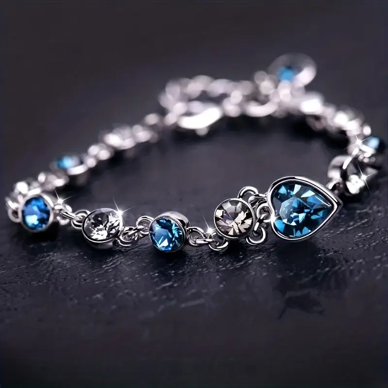 Silver Sapphire Heart Chain Bracelet - Image 2