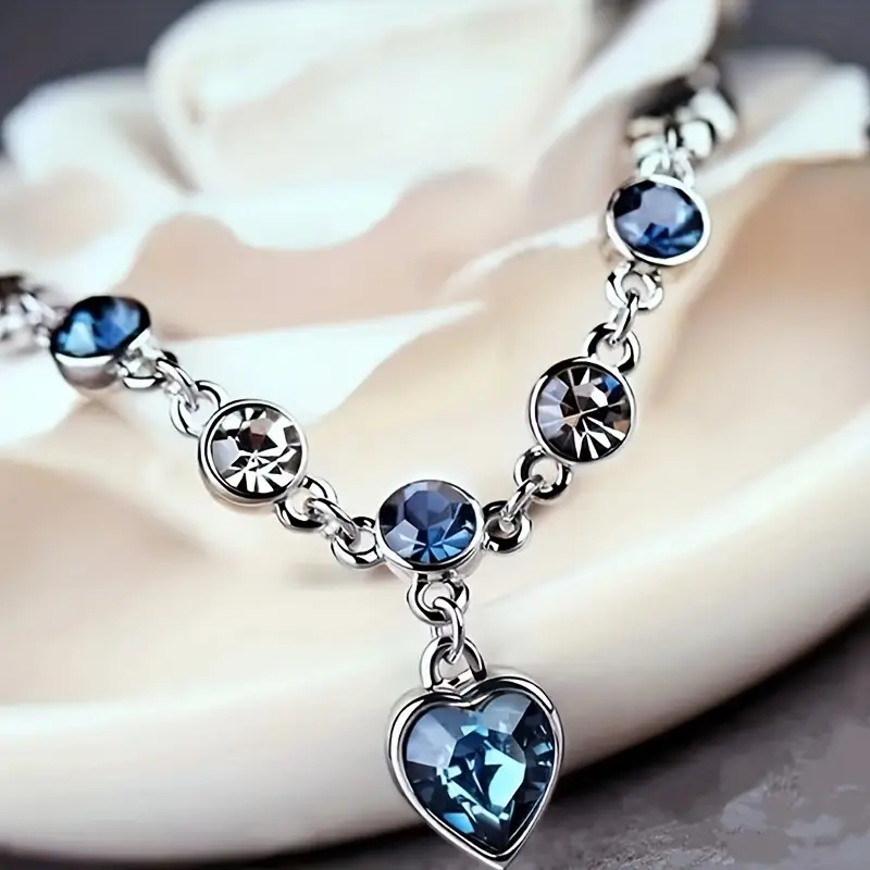 Silver Sapphire Heart Chain Bracelet - Image 3