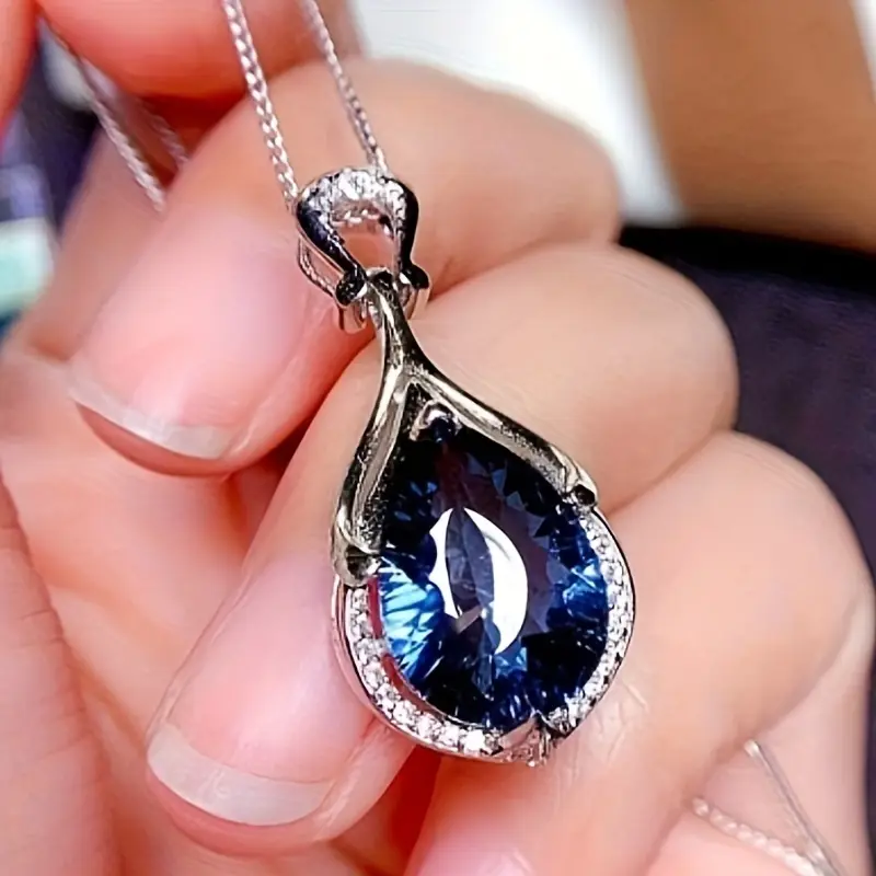 Silver Sapphire Teardrop Necklace - Image 2