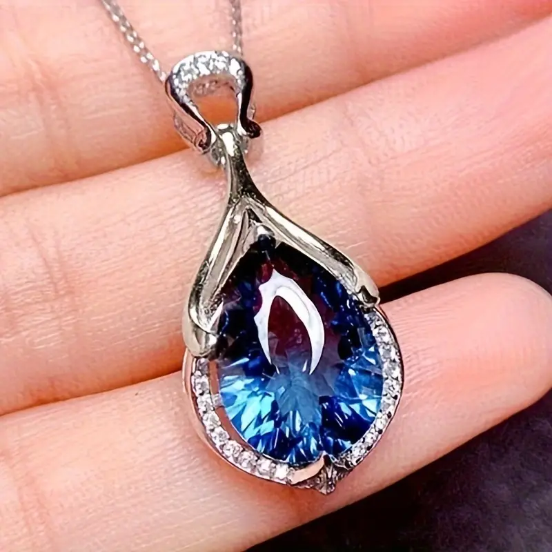 Silver Sapphire Teardrop Necklace - Image 3
