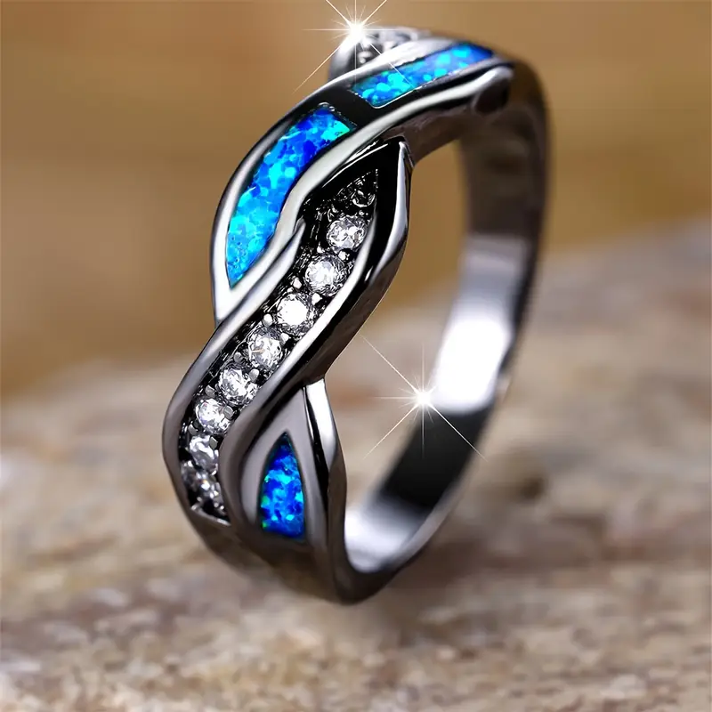 Silver Twisted Inlay Ring - Image 3