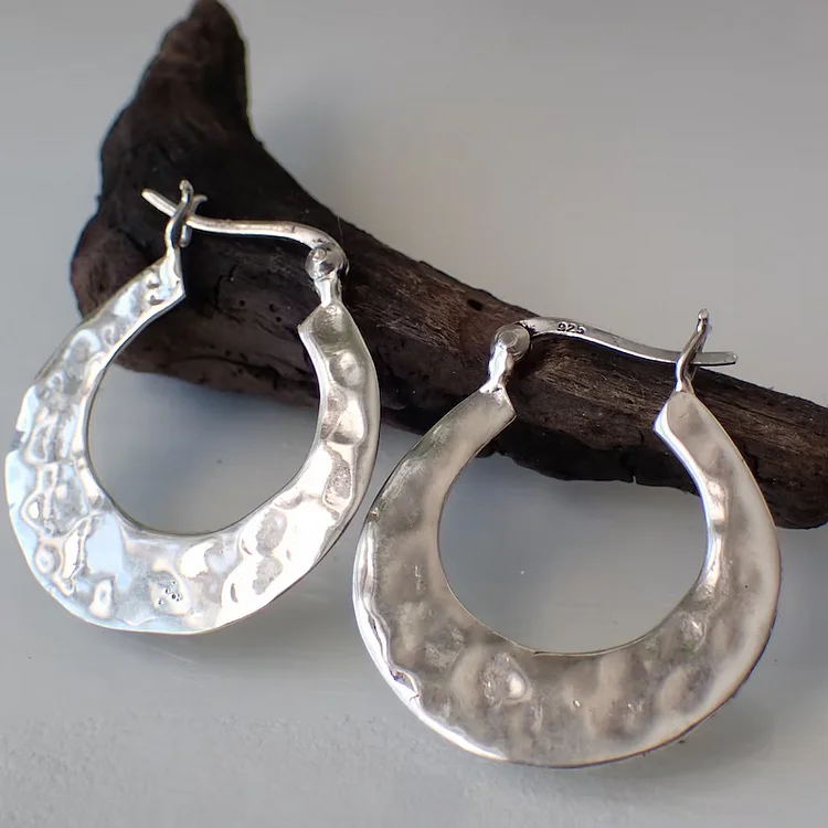 Single Hammered Hoop Earrings - Image 2