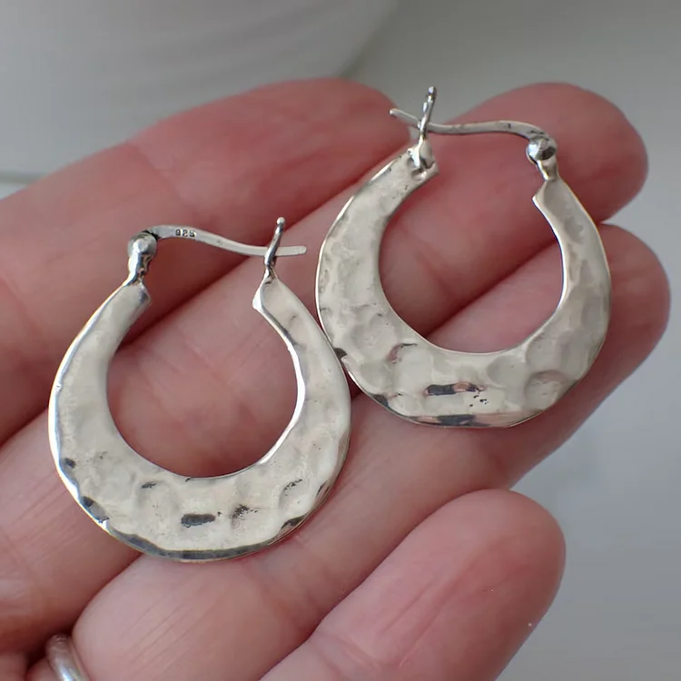 Single Hammered Hoop Earrings - Image 3