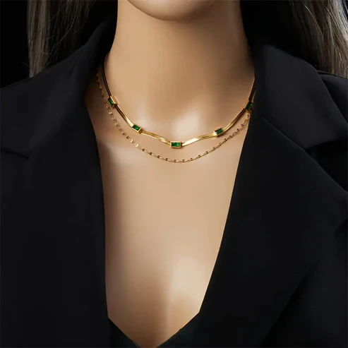 Sorella Gem Double-Layer Retro Necklace - Image 4
