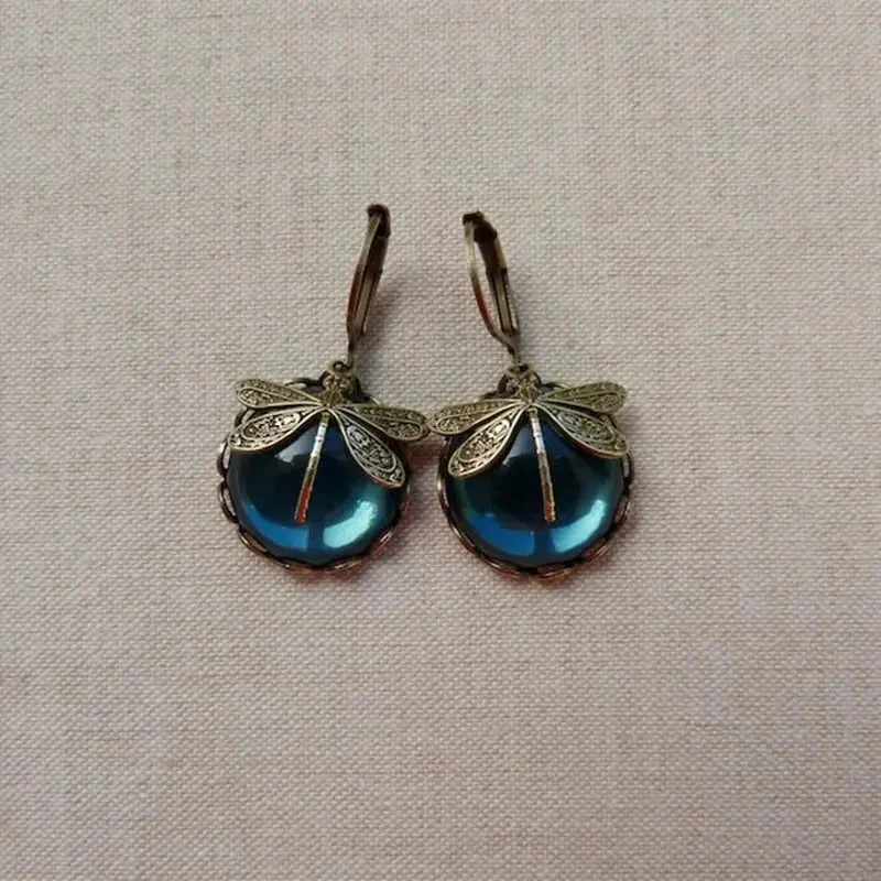 Spherical dragonfly earrings in antique gold - Image 4