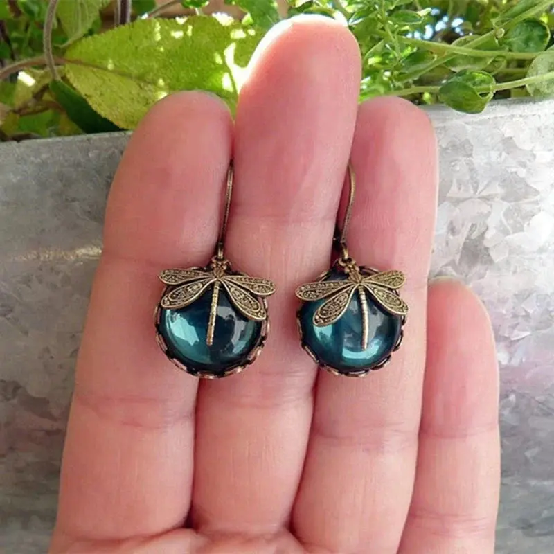 Spherical dragonfly earrings in antique gold - Image 5