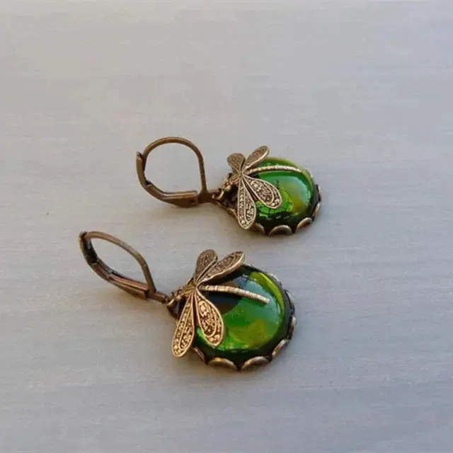Spherical dragonfly earrings in antique gold - Image 7