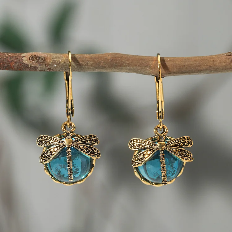 Spherical Dragonfly Earrings in Antique Silver - Image 2