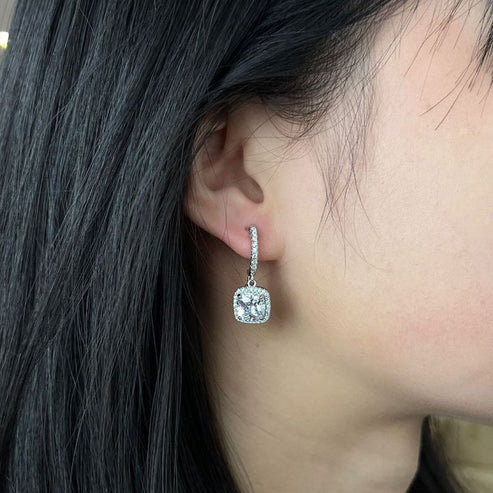 Square Halo Moissanite Drop Earrings - Image 2