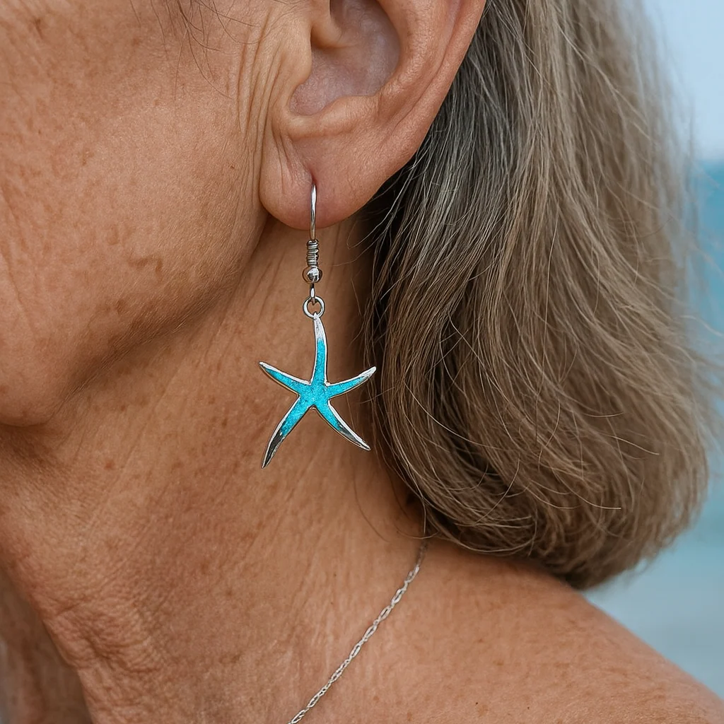 Starfish earrings made of opal and silver - Image 2