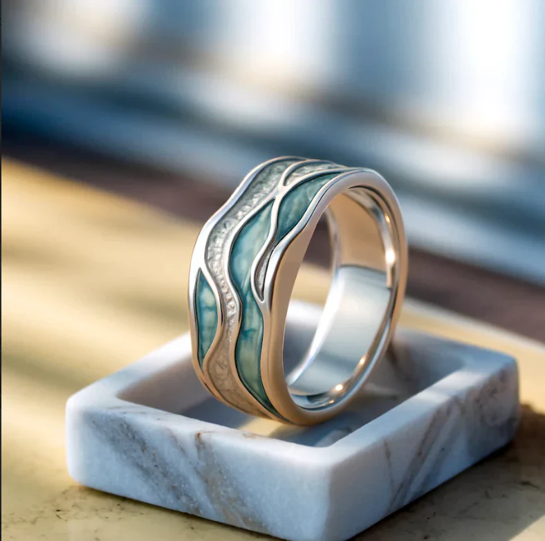 Turquoise Silvered Waves Ring - Image 2