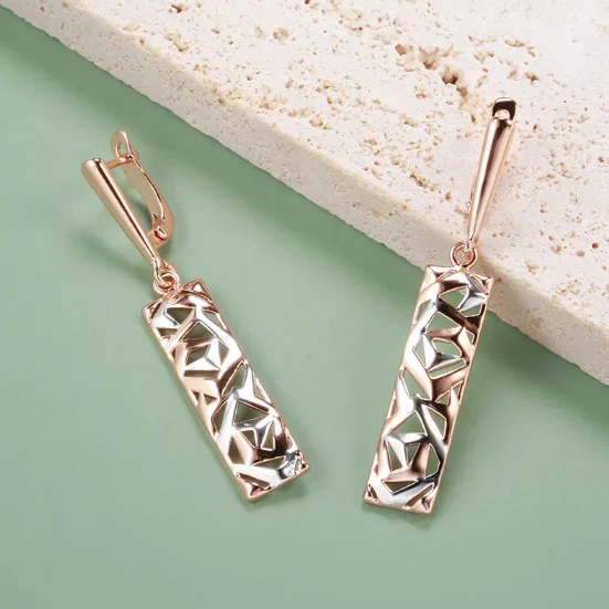 Two-Tone Hollow Carved Tag Earrings - Image 2