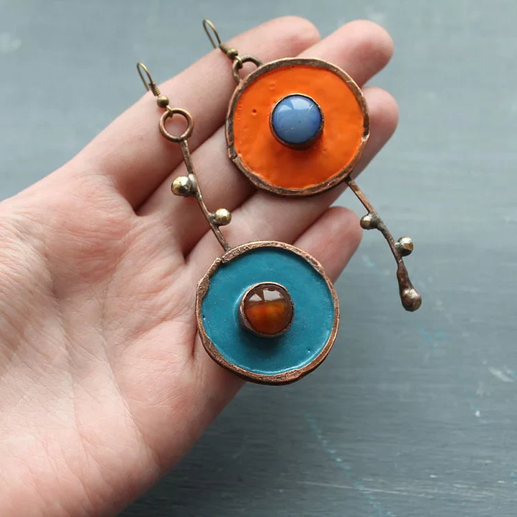 Vintage Asymmetrical Graffiti Antique Bronze Earrings - Image 2